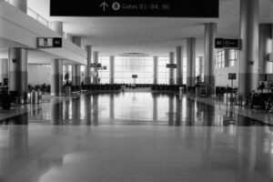 Chicago Midway airport terminal interior showing concourse seating and gate areas