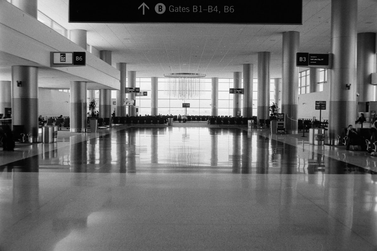 Chicago Midway airport terminal interior showing concourse seating and gate areas