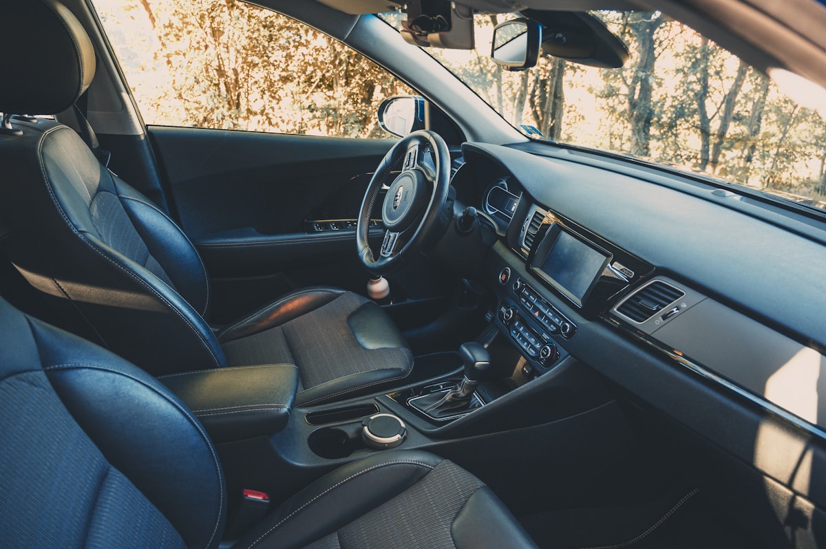 Luxury black car interior with premium leather seating
